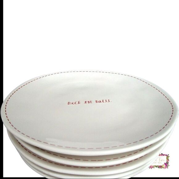 RARE Rae Dunn Christmas Holidays Stiched Dinner Plates Set of 4 Farmhouse HTF - Picture 1 of 10